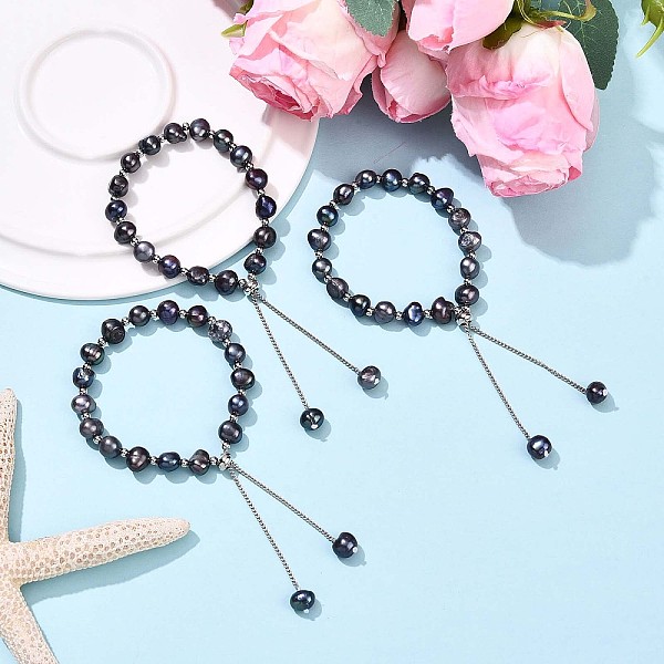 Bracelets coulissants réglables en perles naturelles avec chaîne en laiton pour femmes et filles