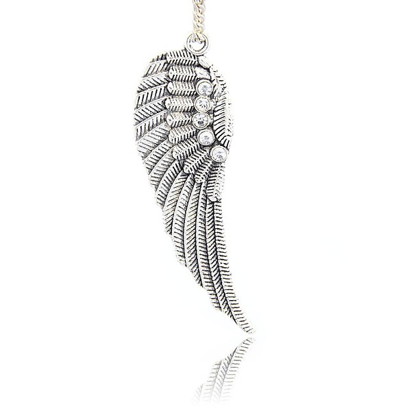 

PandaHall Antique Silver Plated Alloy Wing Big Pendants, with Rhinestones, Crystal, 52x17x2mm, Hole: 2mm Alloy+Rhinestone Wing Clear