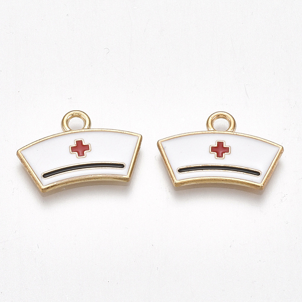 

PandaHall Alloy Pendants, Cadmium Free & Lead Free, with Enamel, Nurse Cap, Light Gold, White, 14x20x1.5mm, Hole: 2mm Alloy+Enamel Hat White