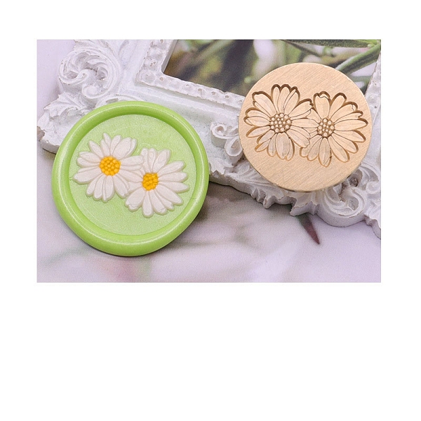 

PandaHall Round Golden Tone Wax Seal Brass Stamp Head, for Invitations, Envelopes, Gift Packing, Flower, 25mm Brass Flower