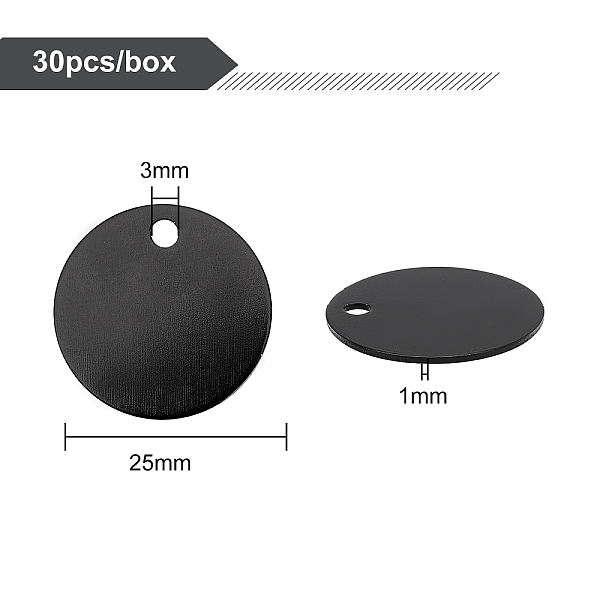 

PandaHall BENECREAT Aluminium Pendants, Pet Tag, Flat Round, Black, 25x1mm, Hole: 3mm, 30pcs/box Aluminum Flat Round Black