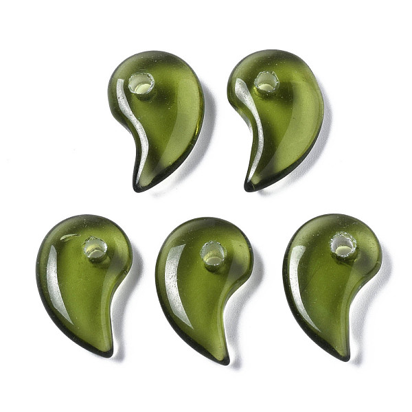 

PandaHall Transparent Glass Pendants, Comma, Olive Drab, 24~25x15.5x6mm, Hole: 3mm Glass Others
