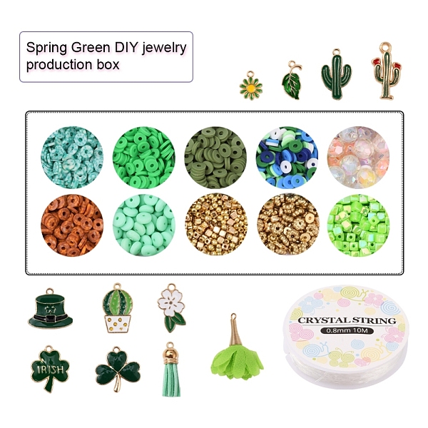 

PandaHall DIY Spring Theme Bracelet Making Kit, Including Polymer Clay & Acrylic & Plastic Beads, Iron & Faux Suede & Alloy Enamel Pendants..., Green
