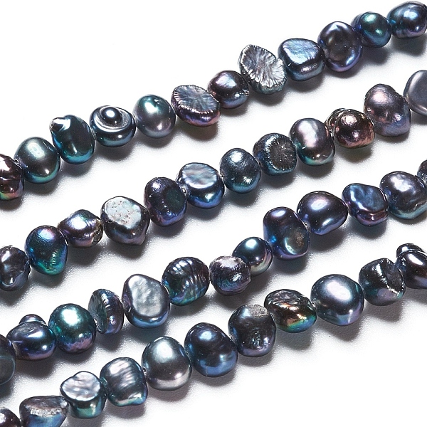 

PandaHall Natural Baroque Pearl Keshi Pearl, Cultured Freshwater Pearl Beads Strands, Two Sides Polished, Dyed, Nuggets, Slate Gray...