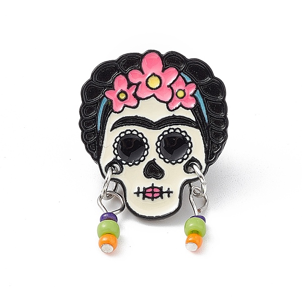 

PandaHall Flower Skull Enamel Pin with Glass Seed Beaded, Electrophoresis Black Alloy Brooch for Backpack Clothes, Colorful, 32.5x21.6x1.8mm...