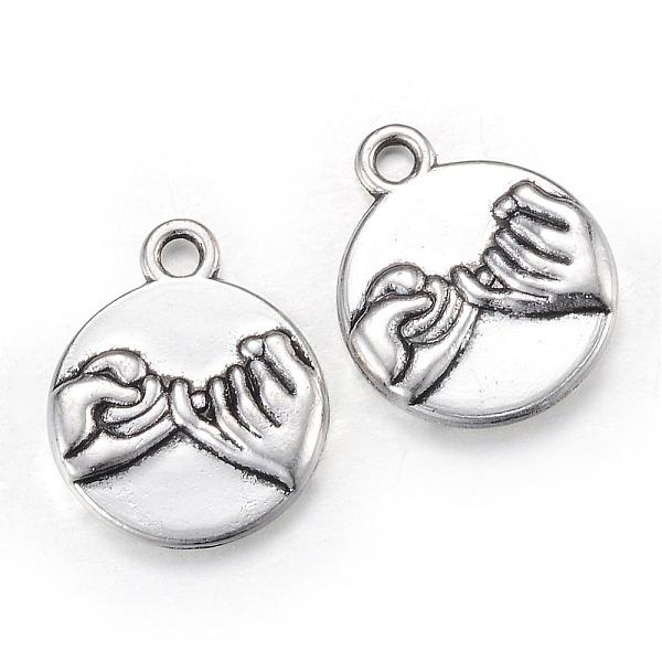

PandaHall Tibetan Style Alloy Charms, Cadmium Free & Lead Free, Flat Round with Promise, Antique Silver, 17x14x3mm, Hole: 2mm, about...