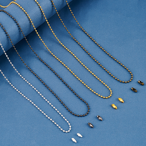 

PandaHall Soldered Iron Ball Chains Jewelry Making Finding Kit, with Brass & Iron Ball Chain Connectors, Mixed Color, Chain: 2.4mm...