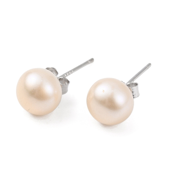 

PandaHall Natural Pearl Round Bead Stud Earrings, with Real Platinum Plated 925 Sterling Silver Findings, Blanched Almond, 16.5x7~8mm Pearl...