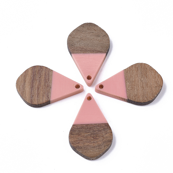 

PandaHall Resin & Walnut Wood Pendants, Teardrop, Pink, 28x18x3mm, Hole: 2mm Resin+Wood Teardrop Pink