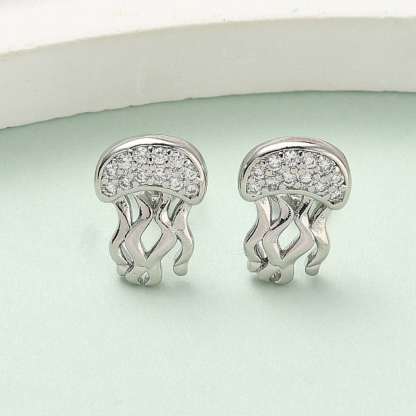 Latón micro pave aretes de circonita cúbica transparente
