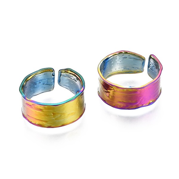 

PandaHall 304 Stainless Steel Textured Wide Band Cuff Ring, Rainbow Color Open Ring for Women, US Size 9 1/2(19.3mm) 304 Stainless Steel
