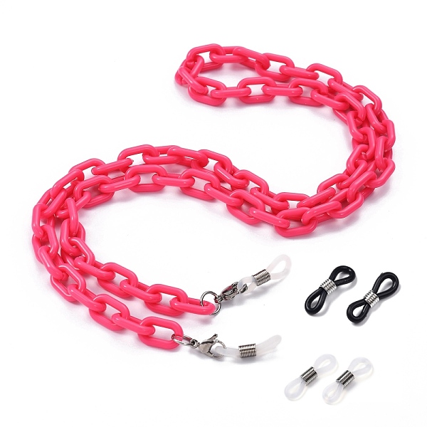 

PandaHall Eyeglasses Chains, Neck Strap for Eyeglasses, with Opaque Acrylic Cable Chains, 304 Stainless Steel Lobster Claw Clasps and Rubber..., Pink