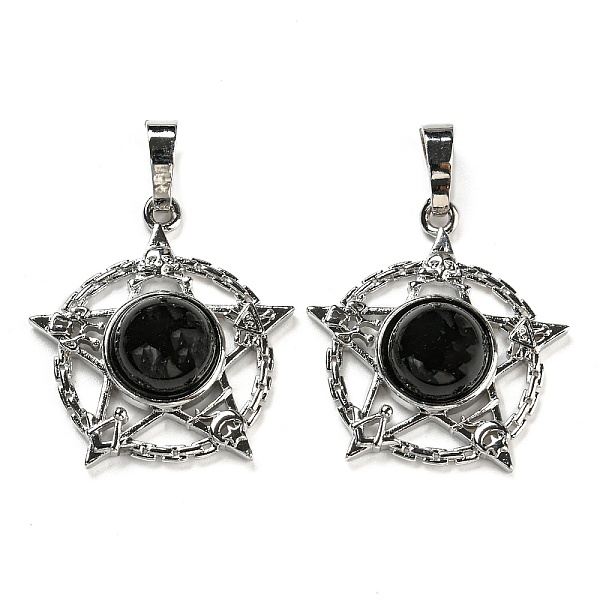 

PandaHall Natural Obsidian Pendants, Rack Plating Brass Ring Charms with Star, Platinum, Cadmium Free & Lead Free, 27.5x25.5x7~8mm, Hole...
