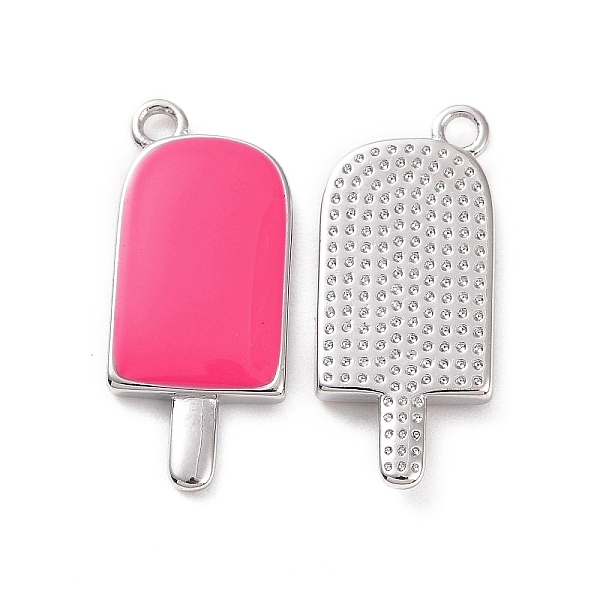 

PandaHall Ion Plating(IP) Brass Enamel Pendants, Ice-Lolly, Real Platinum Plated, Hot Pink, 20x9x2mm, Hole: 1.5mm Brass+Enamel Food