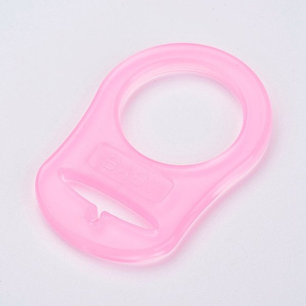 

PandaHall Eco-Friendly Plastic Baby Pacifier Holder Ring, Pink, 48x32x3mm, Hole: 22mm Plastic Pink