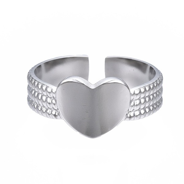 

PandaHall 304 Stainless Steel Heart Cuff Ring, Chunky Ring for Women, Stainless Steel Color, US Size 6 1/2(16.9mm) 304 Stainless Steel