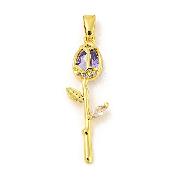

PandaHall Rose Flower for Valentine's Day Real 18K Gold Plated Rack Plating Brass Micro Pave Cubic Zirconia Pendants, Long-Lasting Plated..., Purple