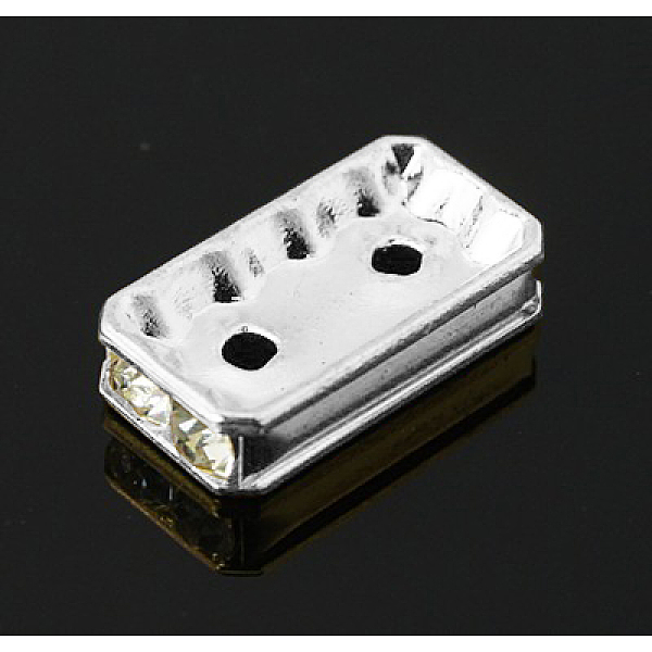 

PandaHall Brass Rhinestone Bridge Spacers, Grade A, Rectangle, Silver Color Plated, Crystal, 16x8x4mm, Hole: 2mm Brass+Rhinestone Rectangle..., Clear