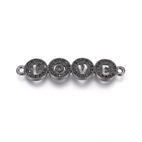 

PandaHall Brass Micro Pave Cubic Zirconia Links connectors, Flat Round with Word Love, Black, Gunmetal, 7.5x34x3mm, Hole: 1.2mm Brass+Cubic...