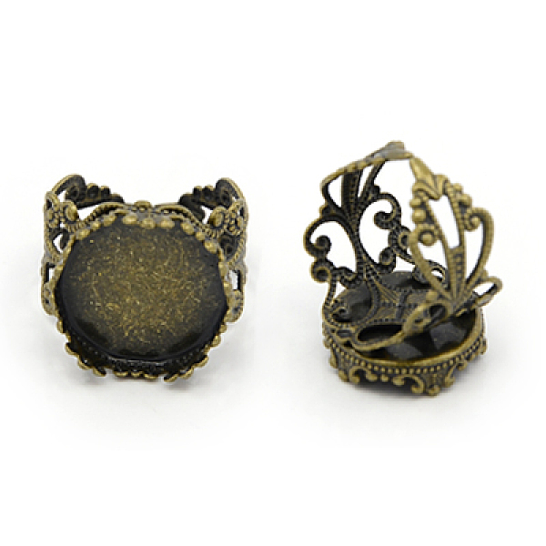 

PandaHall Cuff Brass Filigree Ring Components, Pad Ring Bases, Nickel Free, Antique Bronze, 18mm, Tray: 15mm Brass