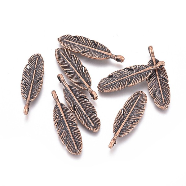 

PandaHall Tibetan Style Alloy Pendants, Feather, Red Copper, 29.5x9x2mm, Hole: 1.6mm Alloy Feather