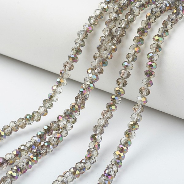

PandaHall Electroplate Transparent Glass Beads Strands, Half Rose Gold Plated, Faceted, Rondelle, Light Green, 6x5mm, Hole: 1mm, about...