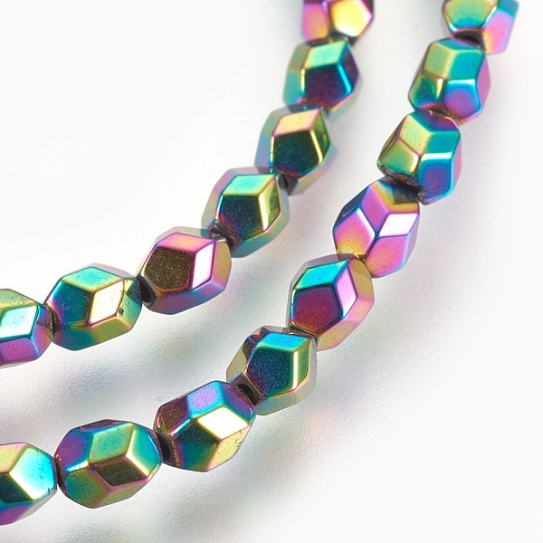 PandaHall Electroplated Non-magnetic Synthetic Hematite Bead Strand, Oval, Faceted, Multi-color Plated, 5x4x4mm, Hole: 0.7mm, about...