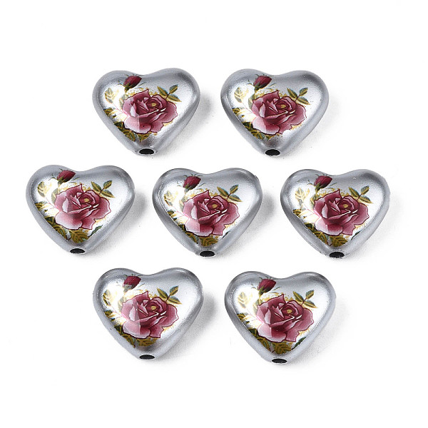 

PandaHall Spray Painted Opaque Acrylic Beads, Heart with Flower, Silver, 16x19x8mm, Hole: 2mm Acrylic Heart Silver