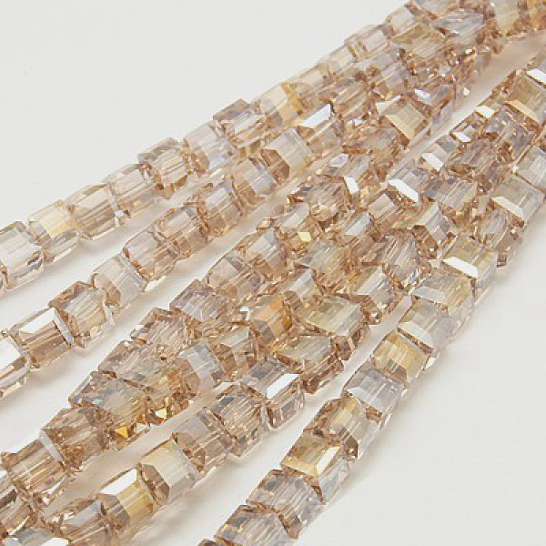 

PandaHall Electroplate Glass Beads Strands, AB Color Plated, Faceted, Cube, Wheat, 7~8x7~8x7~8mm, Hole: 1.5mm, about 97~100pcs/strand..., Orange