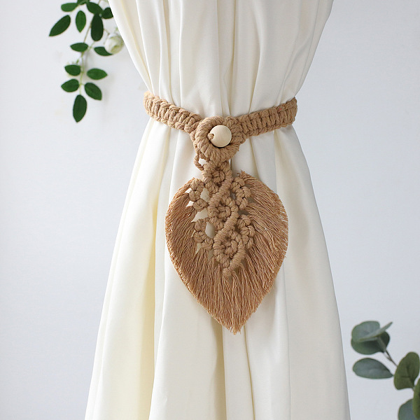 

PandaHall Handmade Macrame Leaf Curtain Tiebacks, Wooden Bead Clutch Curtain Holdback, for Home Wall Drapes Window Decoration, BurlyWood..., Orange