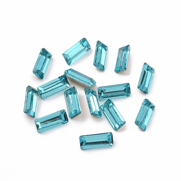

PandaHall Glass Rhinestone Cabochons, Pointed Back & Silver Back Plated, Rectangle, Indicolite, 7x3x2mm Glass Rhinestone Rectangle Blue