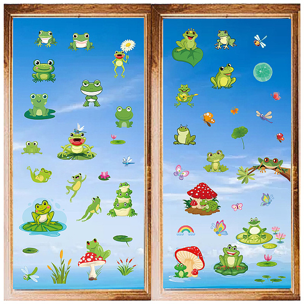 

PandaHall CRASPIRE 8 Styles Frog Window Stickers Green Animal Wall Clings Peel and Stick PVC Waterproof Self Adhesive Decals Decor for...