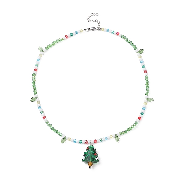 

PandaHall Acrylic Christmas Tree Pendant Necklace, Lampwork & Glass Beaded Chains Necklace, Green, 17.32 inch(44cm) Acrylic Green