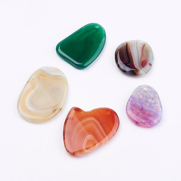 

PandaHall Natural Agate Pendants, Dyed & Heated, Nuggets, 31~46x24~34x4~5.5mm, Hole: 2mm Natural Agate Nuggets Multicolor