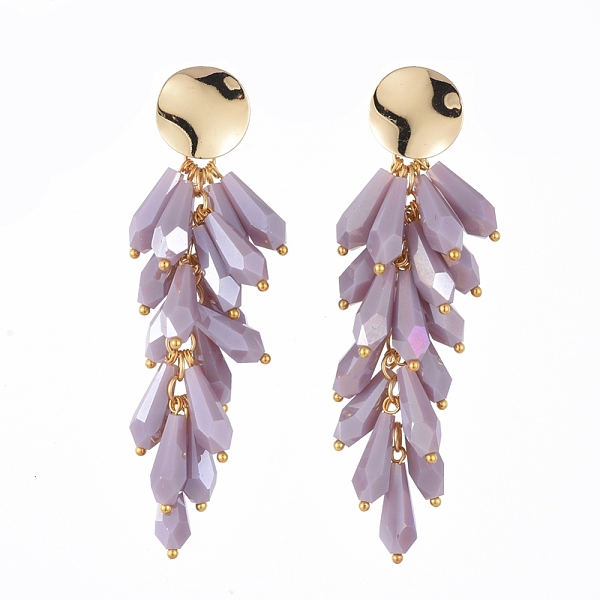 

PandaHall Electroplate Glass Cluster Beads Stud Earrings, with Brass Stud Earring Findings, Acrylic Pearl & Plastic Ear Nuts, Earring Backs..., Purple