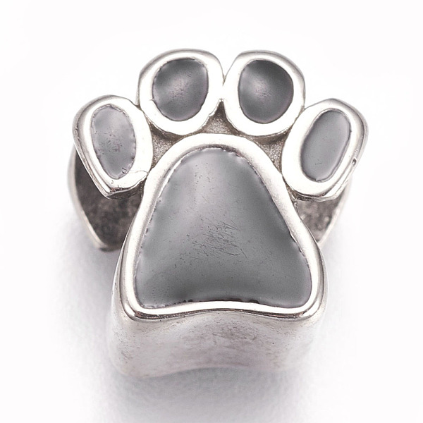 

PandaHall 304 Stainless Steel European Beads, with Enamel, Large Hole Beads, Footprint, Black, Stainless Steel Color, 11x10x7mm, Hole: 5mm...