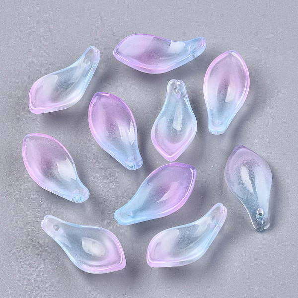 

PandaHall Two Tone Spray Painted Glass Pendants, Petal, Plum, 22~23x11x6mm, Hole: 1.2mm Glass Petaline Purple