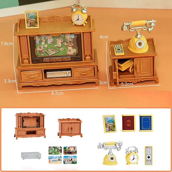 

PandaHall Cute Dollhouse Living Room Sofa TV Sets, Home Play Food Model Decoration Girl Children Toy for Gift, Mixed Color, 87x33x76mm Wood..., Multicolor