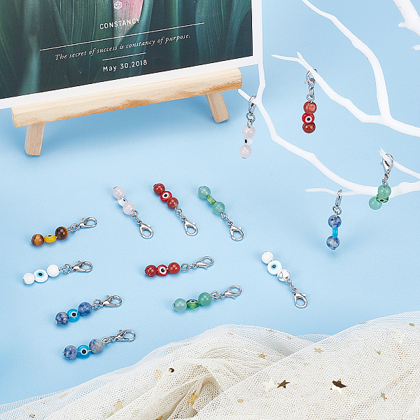 

PandaHall SUPERFINDINGS Natural Stone & Handmade Evil Eye Lampwork Beads Pendant Decoration, with Jump Rings, Lobster Claw Clasps and Pins...