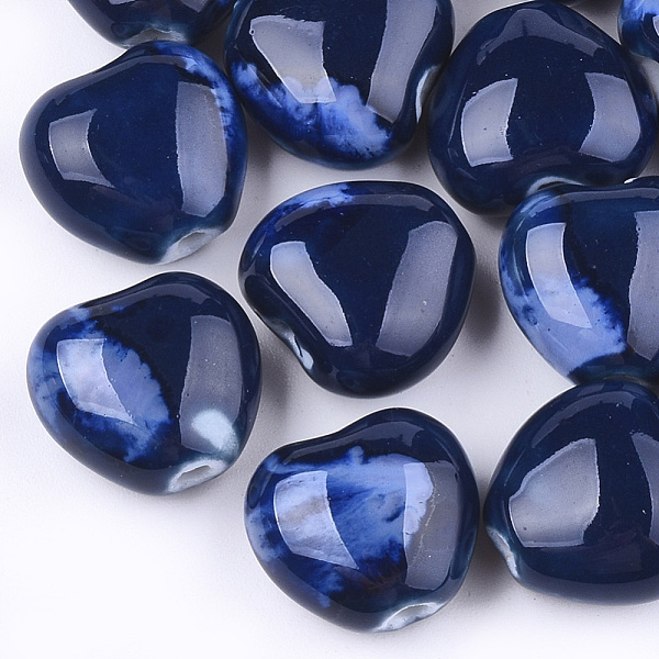 

PandaHall Handmade Porcelain Beads, Fancy Antique Glazed Porcelain, Heart, Dark Blue, 14~15x16x9~10mm, Hole: 2mm Porcelain Heart Blue