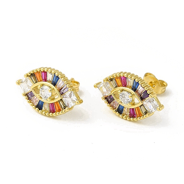

PandaHall Colorful Cubic Zirconia Horse Eye Stud Earrings, Brass Jewelry for Women, Cadmium Free & Nickel Free & Lead Free, Real 18K Gold...
