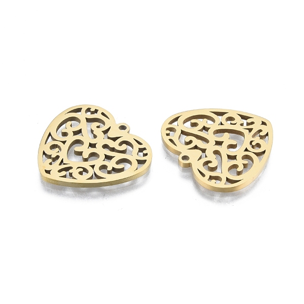 

PandaHall Ion Plating(IP) 201 Stainless Steel Pendant, Hollow Charms, Heart, Real 18K Gold Plated, 23x24.5x1.5mm, Hole: 1.5mm 201 Stainless...