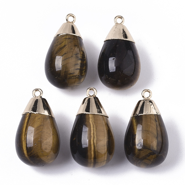 

PandaHall Top Golden Plated Natural Tiger Eye Pendants, with Iron Loop, Teardrop, 28~29.5x16mm, Hole: 1.6mm Tiger Eye Teardrop Brown