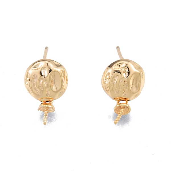 

PandaHall Brass Stud Earring Findings, for Half Drilled Beads, Flat Round, Real 18K Gold Plated, 14x8.8mm, Pin: 0.7mm Brass Flat Round