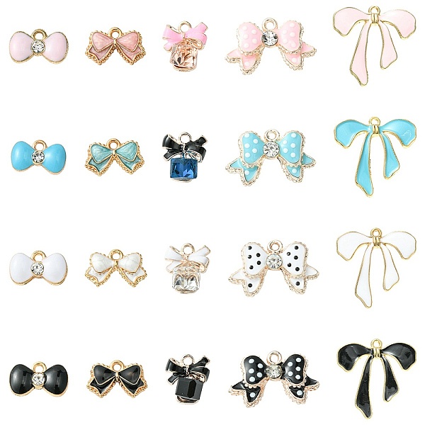 

PandaHall 20Pcs 20 Styles Alloy Enamel Pendants, with Rhinestone, Bowknot, Light Gold, Mixed Color, 9~26.5x14.5~26x2~9mm, Hole: 1.4~2.5mm..., Multicolor