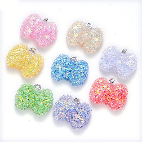 

PandaHall Epoxy Resin Pendants, with Sequins/Paillette and Platinum Plated Iron Loop, Bowknot, Mixed Color, 17.5~18x20.5x7.5mm, Hole: 2mm..., Multicolor