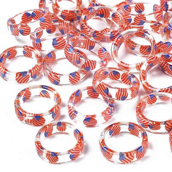 

PandaHall Transparent Resin Flat Round Stripe Pattern Finger Ring for Women, Cerise, US Size 6(16.5mm) Resin Stripe Red