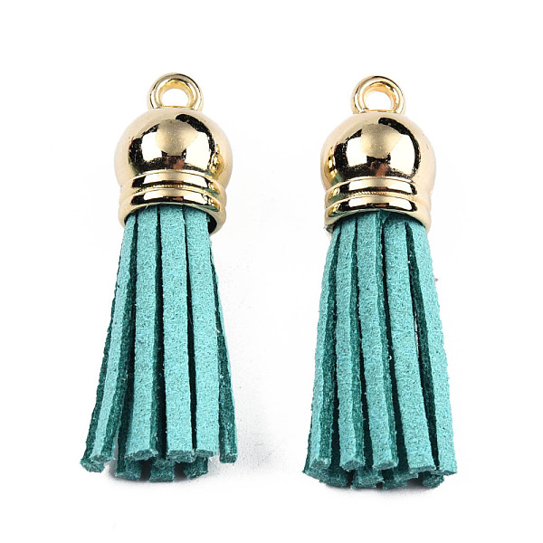 

PandaHall Faux Suede Tassel Pendant Decorations, with CCB Plastic Cord Ends, Dark Cyan, 35~37x10mm, Hole: 2.5~3mm Faux Suede Green