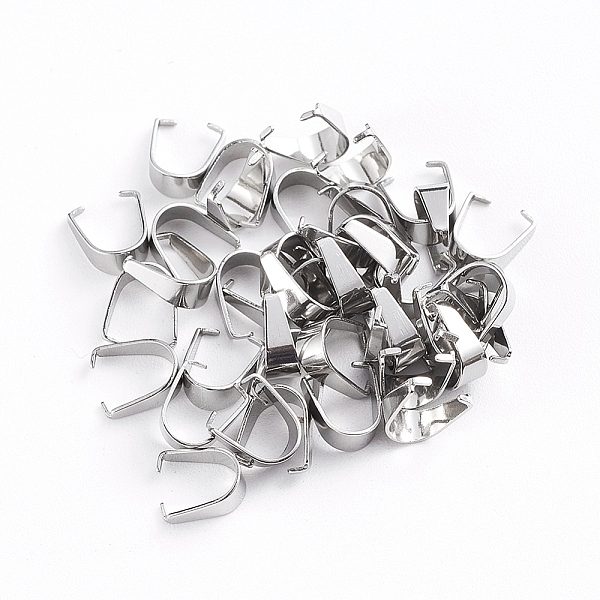 

PandaHall Stainless Steel Snap on Bails, Stainless Steel Color, 6.5x2.5mm, Inner Size: 6mm, Pin: 0.4mm Stainless Steel