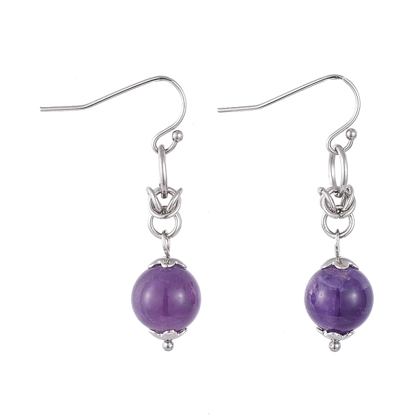 

PandaHall Natural Amethyst Dangle Earrings, with 304 Stainless Steel Flower Bead Caps and 316 Surgical Stainless Steel Earring Hooks, 39mm...